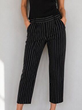 Oscar Slacks Trousers Lounge Blue Pants Wide Leg Striped Crop Size XL